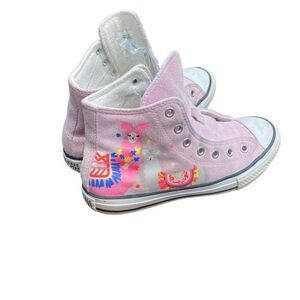 Converse Girls CTAS High GS Playful Llama Pink Suede Sneakers Size 5.5